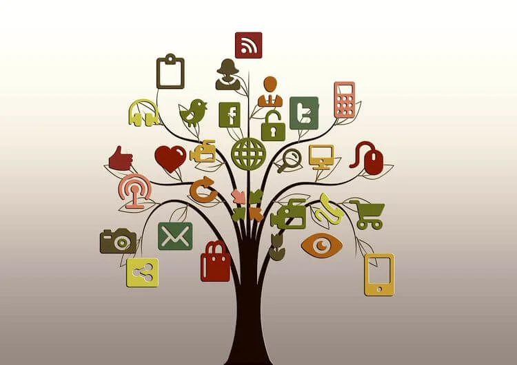 tree with social media icons