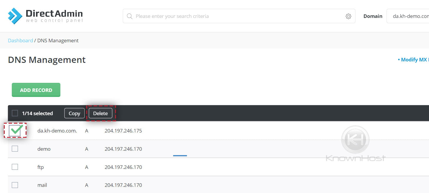 How To Add DNS Records And Manage DNS In DirectAdmin? - KnownHost